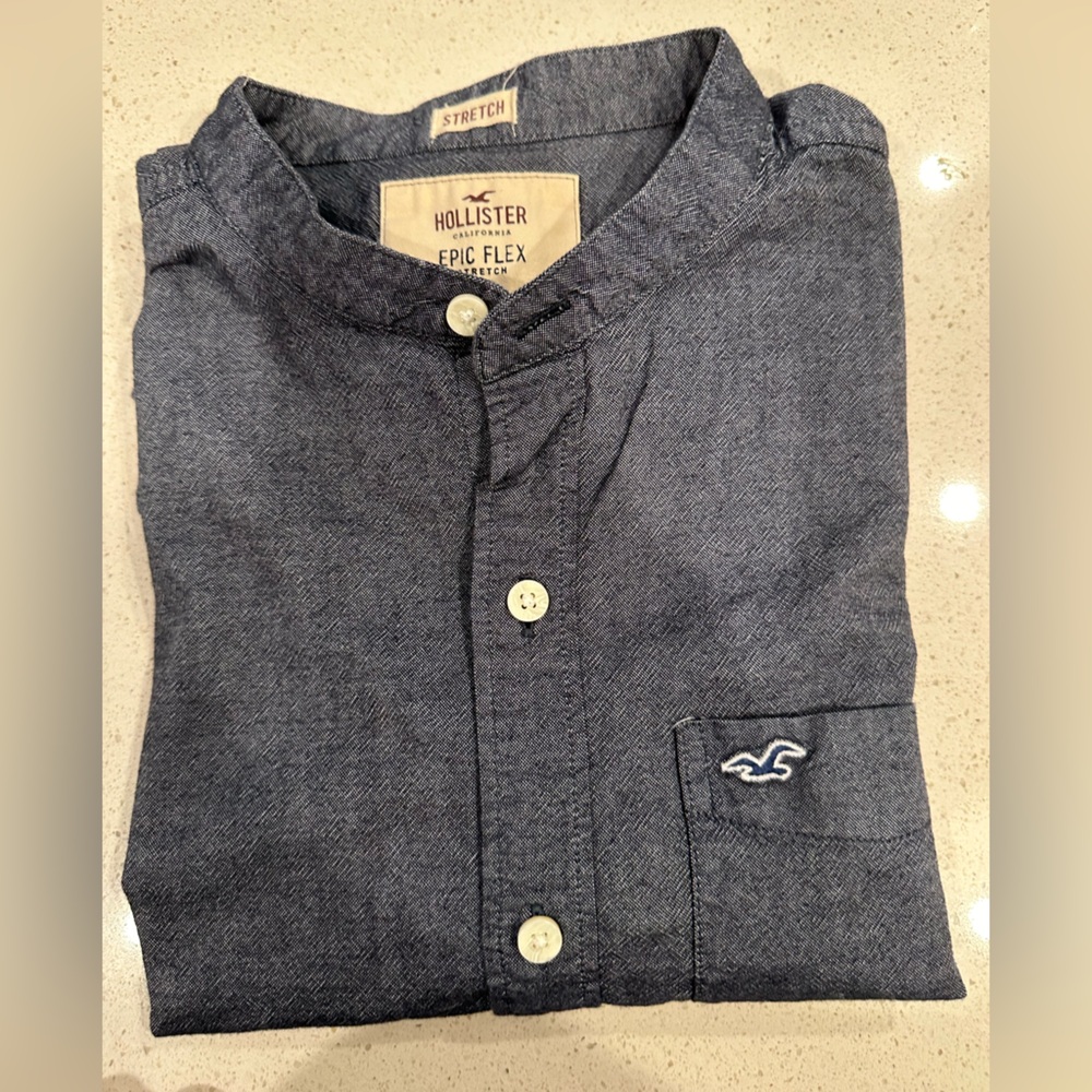 Hollister Epic Flex Stretch Men’s Shirt Size M Blue